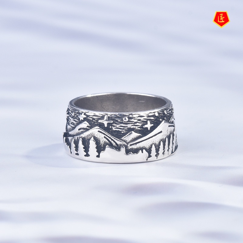 [Ready Stock]S925 Silver Retro Creative Coniferous Forest Ring