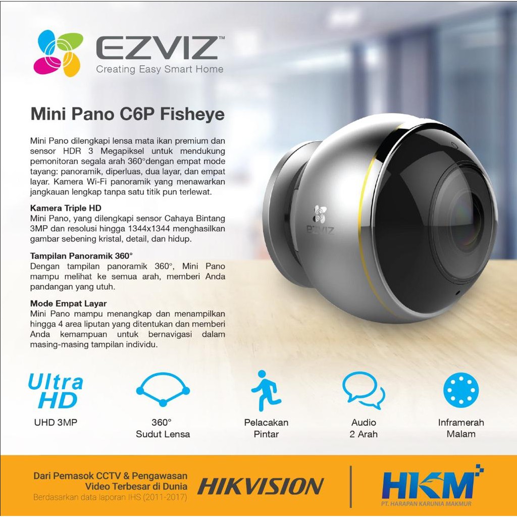 Ezviz Hikvision C6P Wireless IP Camera Mini Pano 360 Fisheye 3MP Indoor Metal Body