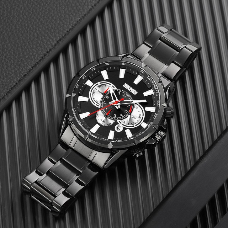 SKMEI 9241 Jam Tangan Pria Analog Chronograph Tali Stainless WATCHKITE WKOS
