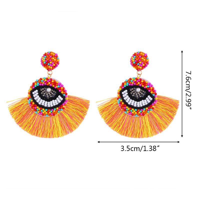 Siy Anting Kait Gantung Statement Desain Mata Besarrumbai Manikmanik Warna Warni Gaya Bohemian Untuk Wanita