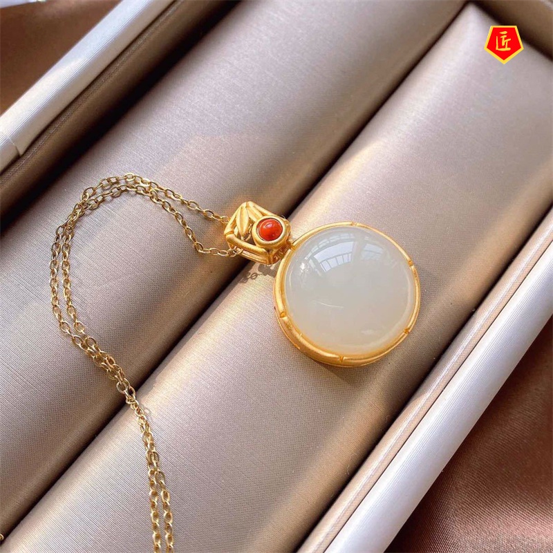 [Ready Stock]Gold Inlaid with Jade round Plate Pendant Chinese Style Classical Retro