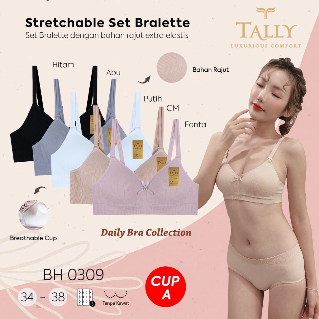 NEW TALLY BRA BH RAJUT 0309 | CUP B| TANPA KAWAT | BUSA TIPIS| SIZE 34 - 38 Tally Bra 0309 Bh Tanpa Kawat Bahan Rajut Elastis