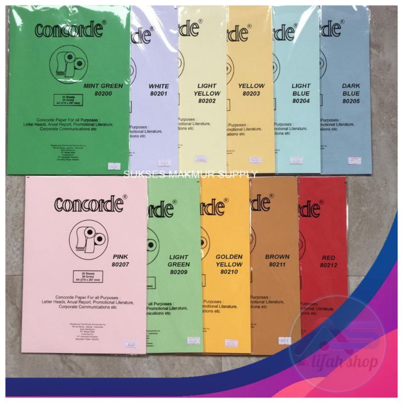 

Kertas Concorde 90gr Size A4 Aneka Warna