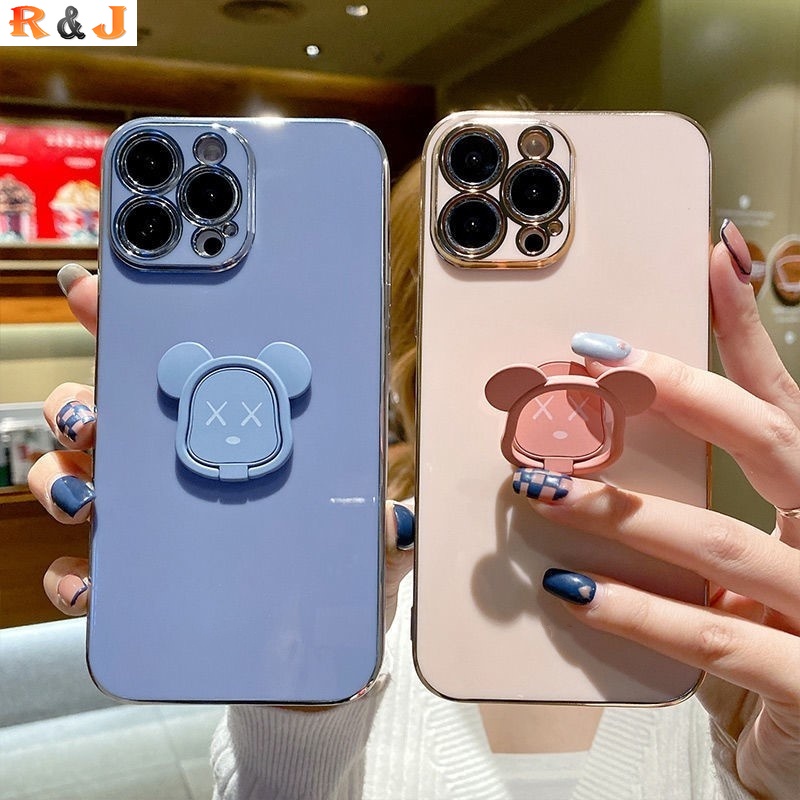 Soft Case Silikon Motif Beruang Dengan Ring Holder Untuk iPhone Xs Max 6 Plus 6S 7 8 Plus