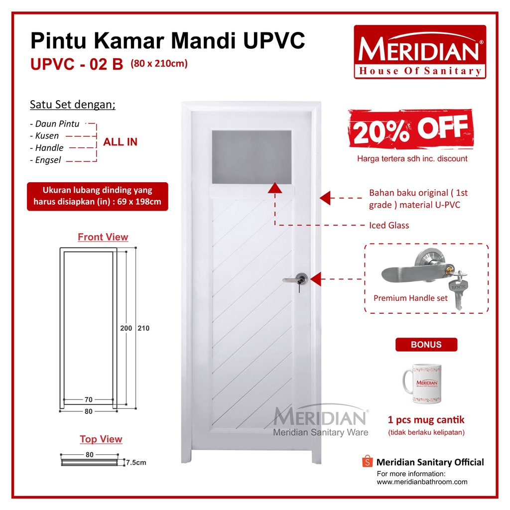 Pintu UPVC MERIDIAN - UPVC 02B (80x210cm)