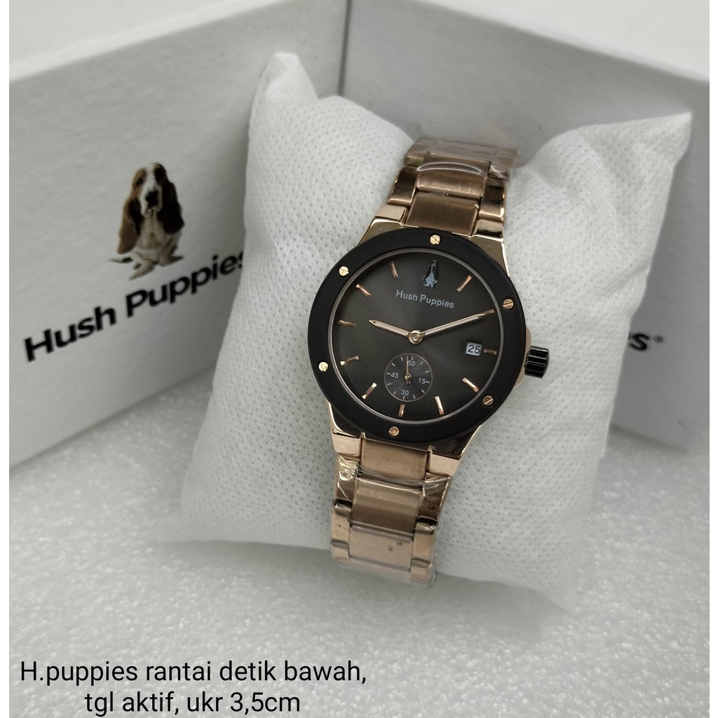 BEST SELLER JAM TANGAN WANITA HUSH PUPPIES M100 TALI RANTAI DETIK BAWAH AKTIF TANGGAL AKTIF DM 3.0CM FREE BOX &amp; BATERAI || JAM TANGAN FASHION WANITA JAM TANGAN CEWEK MURAH