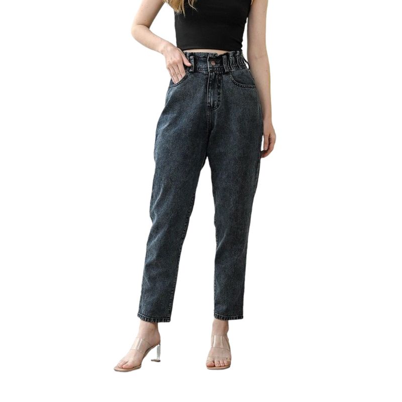 Boyfriend Karet Pinggang Celana Jeans Highwaist Baggy Jeans Standar
