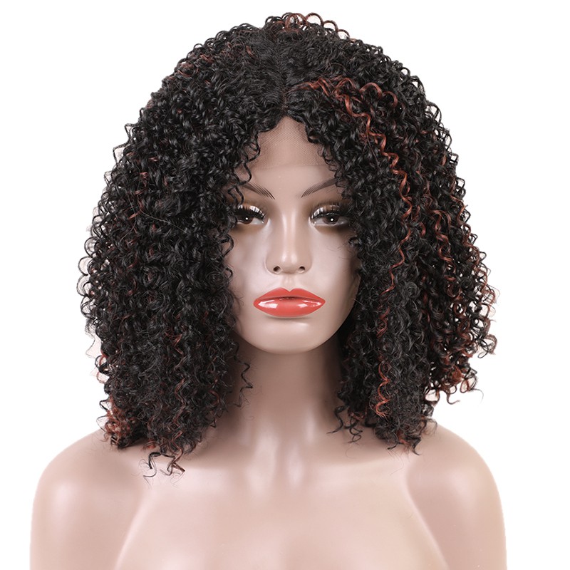 Synthetic Lace Front Wig 22 Inch Fluffy Kinky Curly Wigs Middle