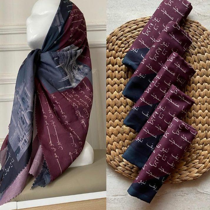 ➨ Harga Grosir krudung denay segi empat motif Terbaru Terviral tulisan arab, koran, aksara jawa, rum
