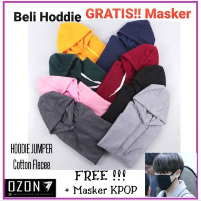 Jaket polos jaket Sweater jaket Hoodie Jumper Polos GRATIS masker kain masker KPOP  masker Import