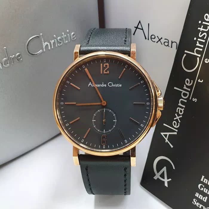 Alexandre Christie AC 8458 MS / AC8458 / 8458MS Rosegold Leather Black -Aman Terpercaya