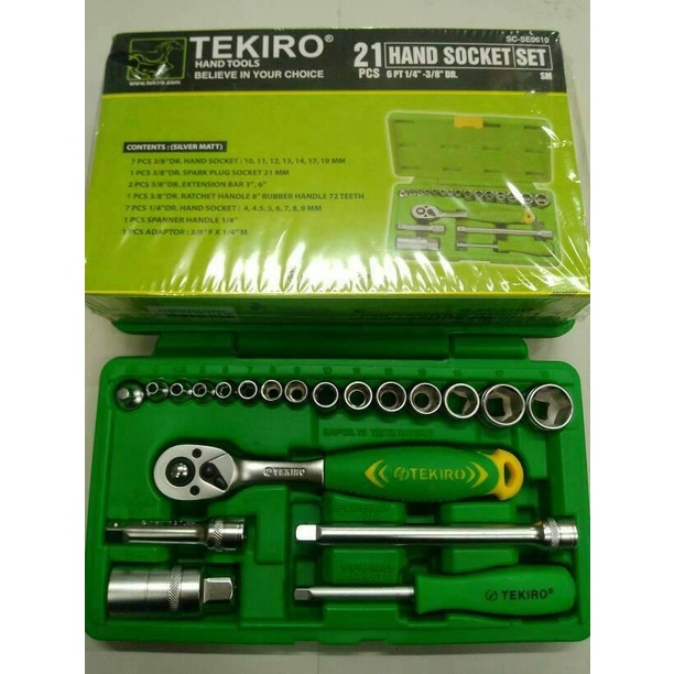 Kunci Sok Tekiro 21 Pcs Dr.1/4" - 1/8" Hand Socket Set Tekiro Original