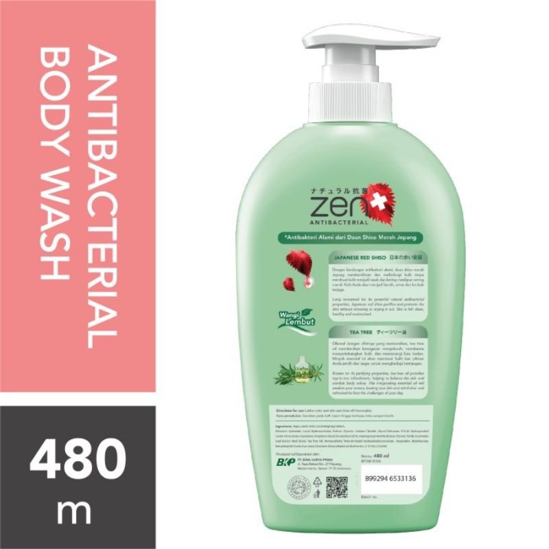 ZEN ANTIBACTERIAL BODY WASH JAPANESE RED SHISO WHITE TEA TREE (480ML)