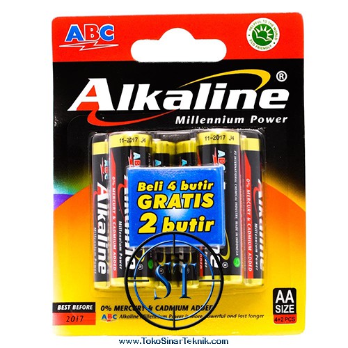 Battery ABC Alkaline AA 4+2 ( Total 6 Batt. ) Baterai A2 AA Alkaline ABC Batre Jam Dinding Mainan