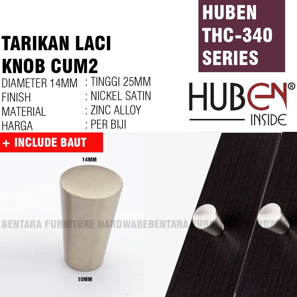 HUBEN THC-340 TARIKAN LACI KNOB CUM CUM KNOB SOLID LEMARI MEJA DRAWER LACI ZINC ALLOY BRUSH NICKEL