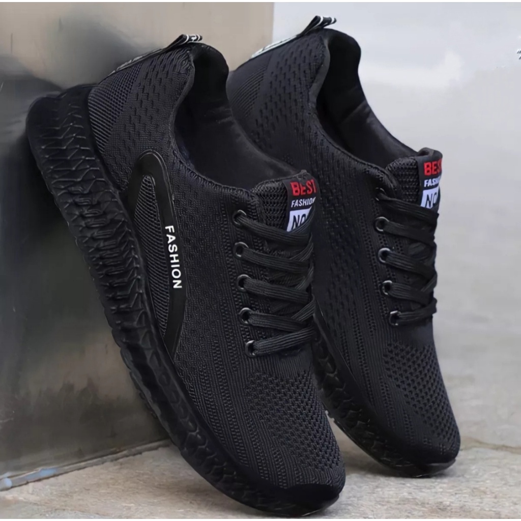 Sepatu Pria Sneakers Termurah - Sepatu Sneakers Pria Full Black Sporty Casual New DC13