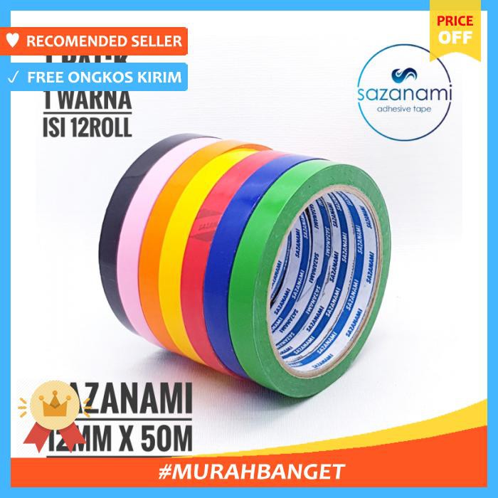 

Selotip & Double Tape - 1 Box Lakban Isolasi Warna 12Mm X 50M Sazanami Selotip Warna 1 Lusin
