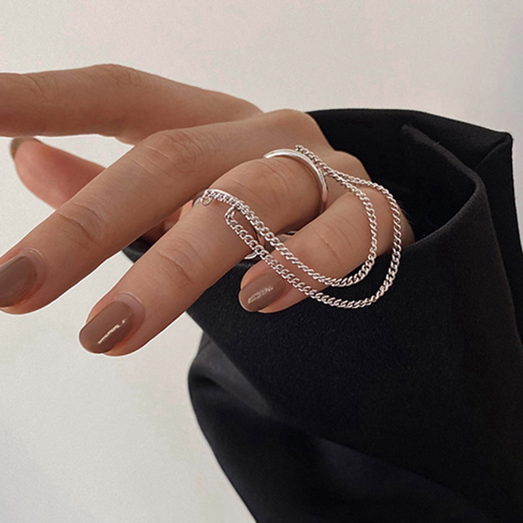 Hu Hu Hu Hu Hu Alat Bantu Pasang Kacamata♡ Cincin Rantai Jari Ganda Model Terbuka Dapat Disesuaikan Untuk Unisex