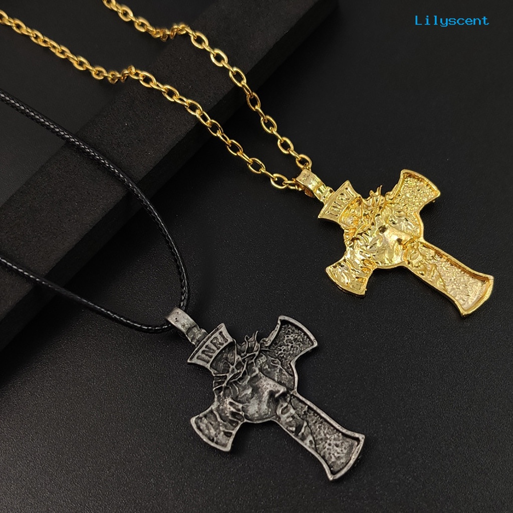 Kalung Rantai Liontin Salib Yesus Berduri Mahkota Untuk Unisex