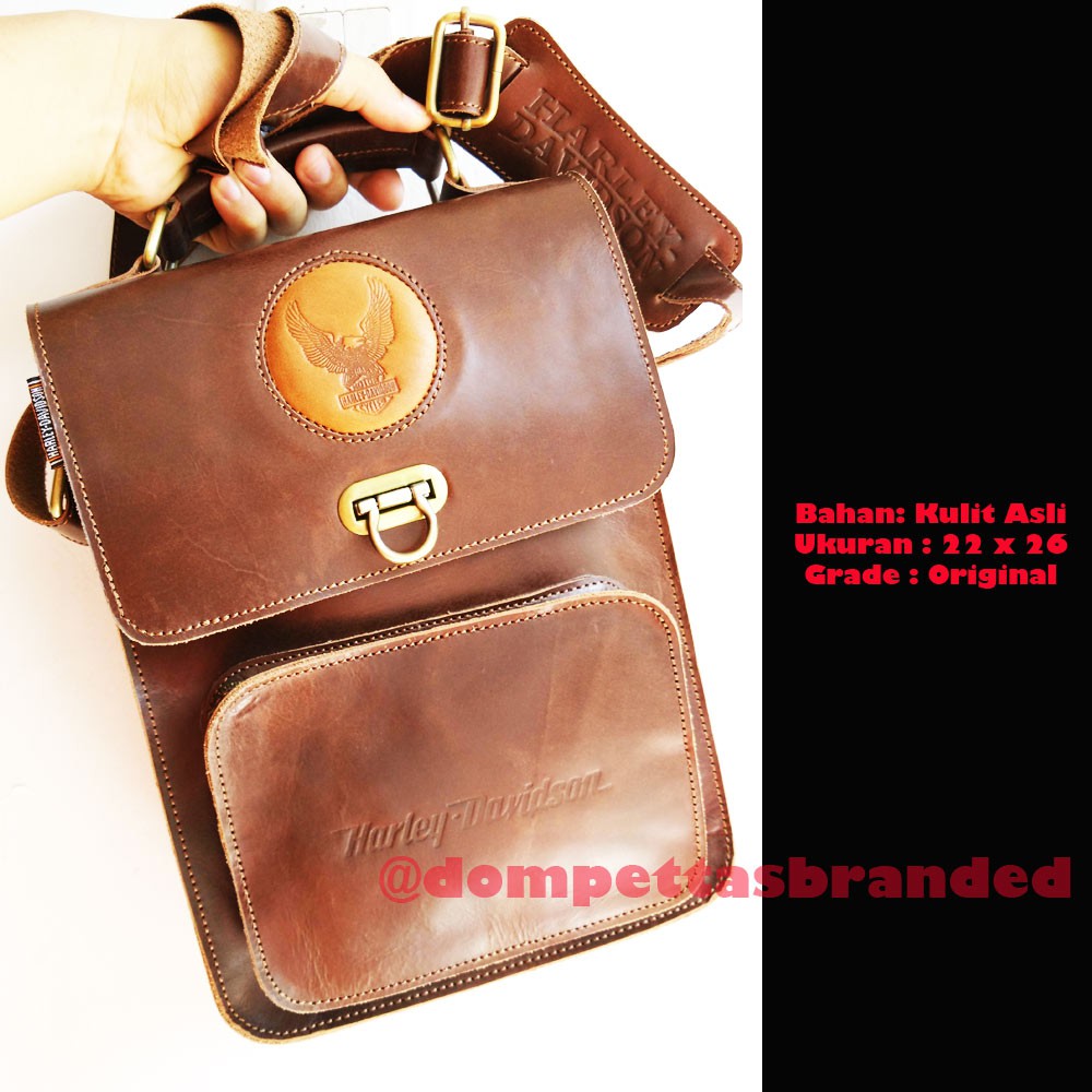 Tas kulit asli pria selempang harley Ukuran Jumbo