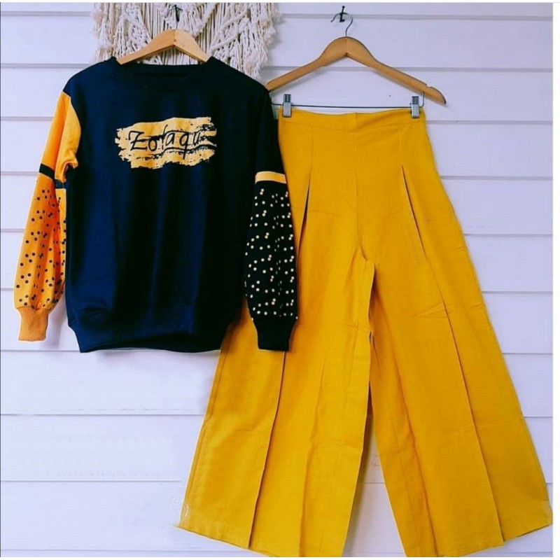 Set kulot Zola/mola | setelan kaos lengan panjang jumbo sweater jumbo celana kulot murah