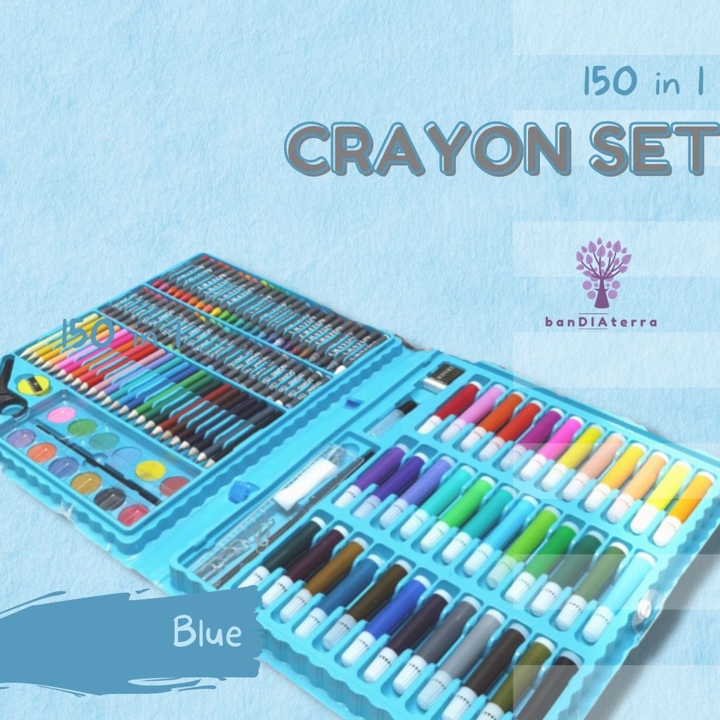 Bandiaterra 150 IN 1 ART SET/Alat Gambar &amp; Lukis / Crayon, Spidol, Pensil Warna, Cat Set