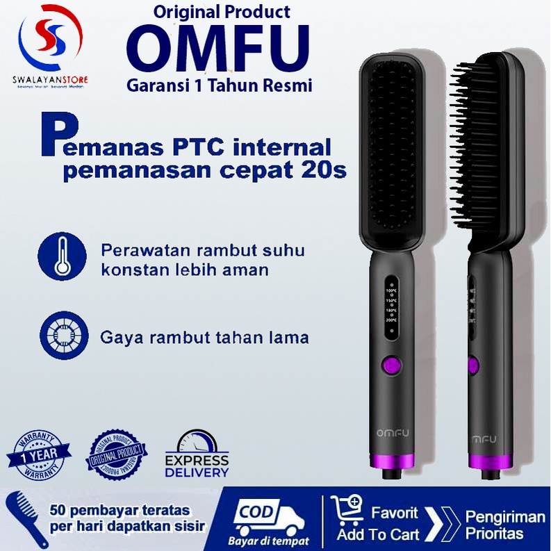 Omfu Catok Sisir Pelurus Rambut Sisir Listrik Catokan rambut keriting lurus 2in1 OMFU