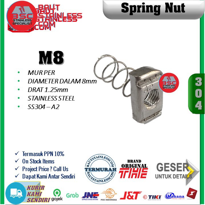 SPRING NUT MUR PER STAINLESS SS304 A2 M8