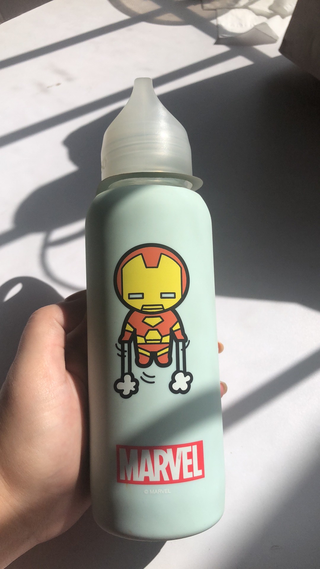 Miniso Ironman Cute Botol Minum Rubber Case Soft Baby Skin Blue
