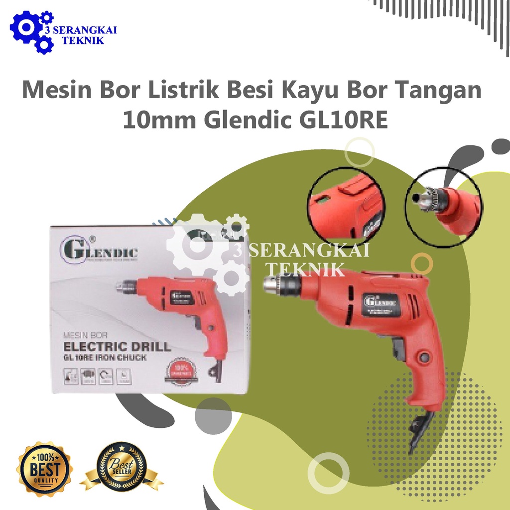 Mesin Bor Listrik Besi Kayu Bor Tangan 10mm Glendic GL10RE