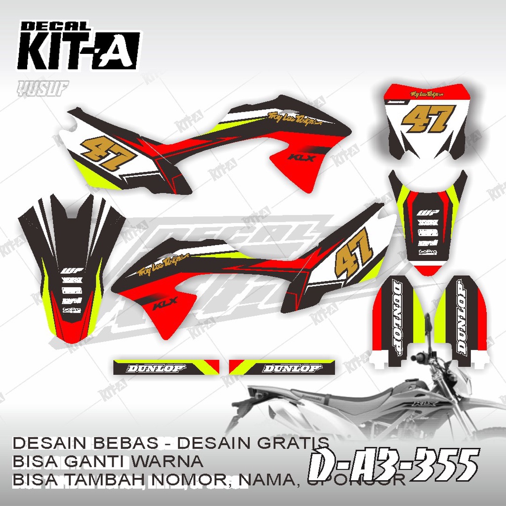 Decal kawasaki KLX 150 BF MOTIF TRAIL SIMPLE HITAM MERAH