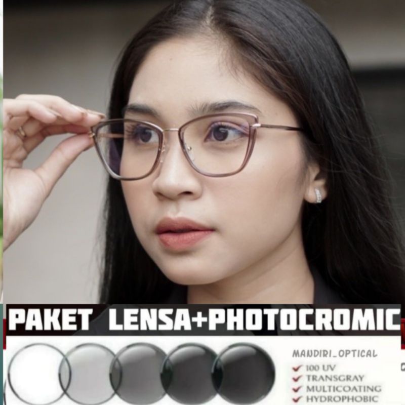 kacamata wanita cat eye photocromic minus anti radiasi