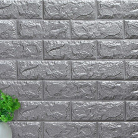 Wallpaper Dinding 3D Embossed Modern Foam Timbul Motif Batu Bata / Wall Sticker Dinding 3D Waterproof Brick / Wall Foam Dekorasi Dinding Kamar Rumah-BATA SILVER