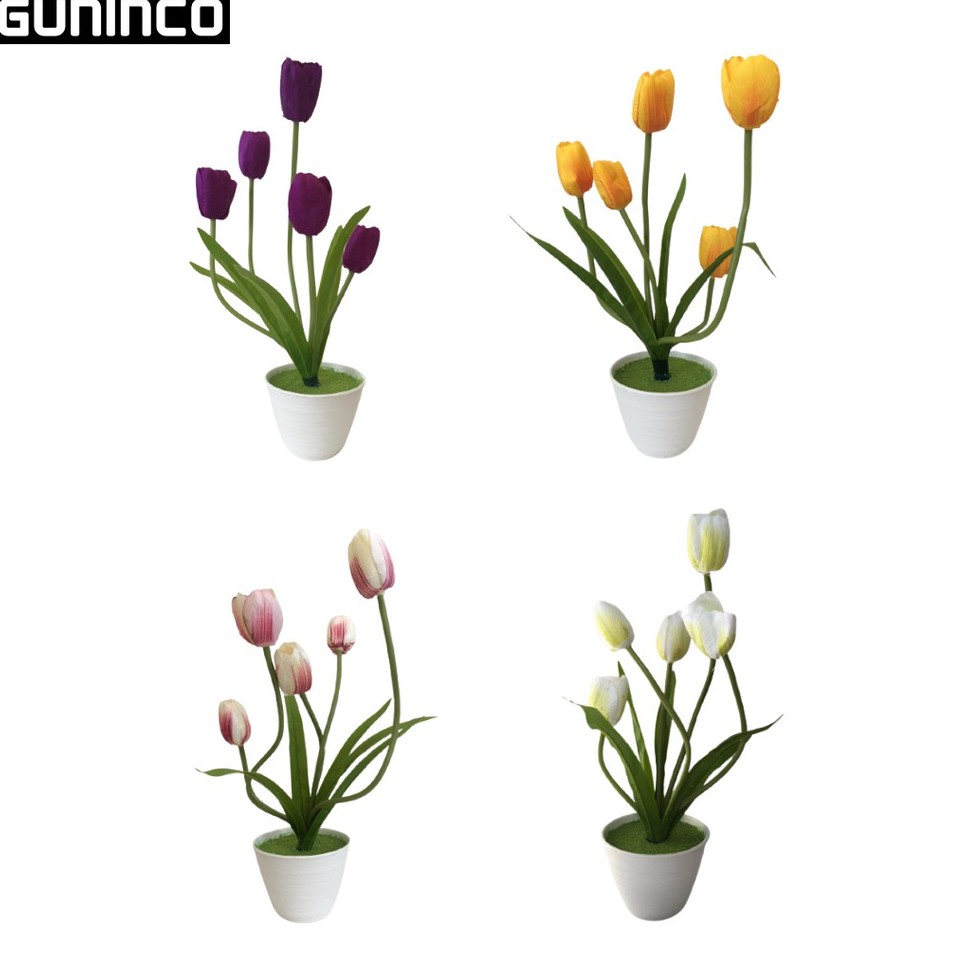 GUNINCO BUNGA TULIP Artifical Flower Palsu Hiasan Meja Rak Gantung Bongsai dengan Pot Plastik Bonsai