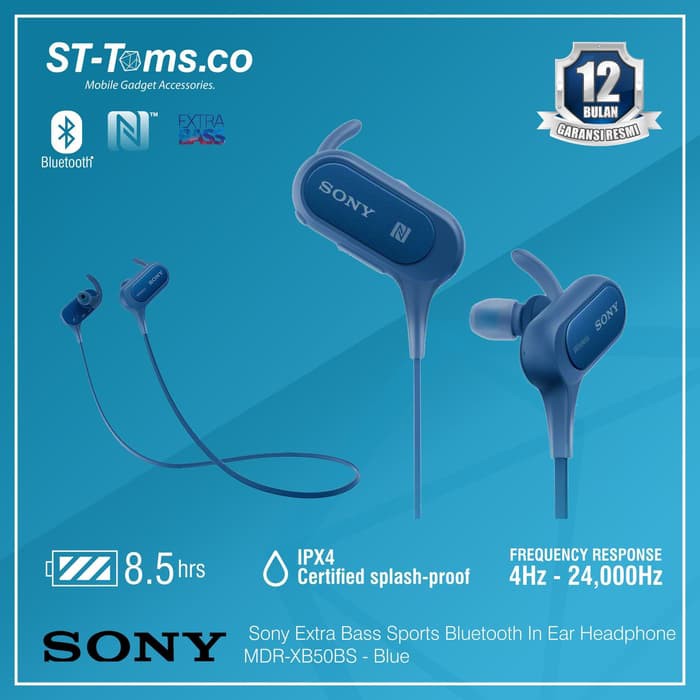 Sony Extra Bass Sports Bluetooth In Ear Headphone MDR-XB50BS - Biru