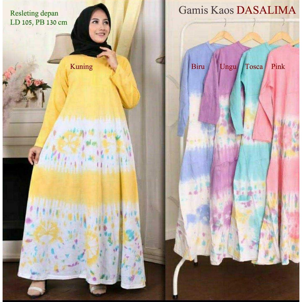Gamis Kaos Dasalima Long Dress Baju Muslim Wanita Tiedye Murah