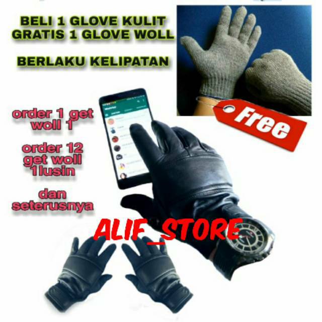 [BISA COD] PROMO BONUS Sarung tangan kulit domba panjang free glove rajut original