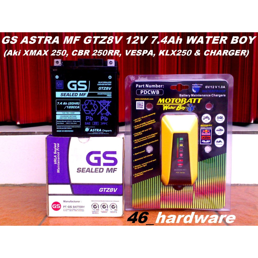 AKI GS SEALED MF GTZ8V 12V 7.4Ah XMAX CBR250RR KLX 250 VESPA WATER BOY - 46_hardware