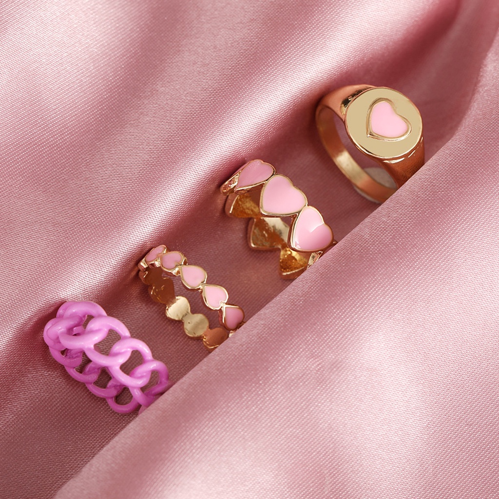 Hu Hu Hu Hu Hu Alat Bantu Pasang Kacamata♡ 1 Set Cincin Knuckle Bentuk Hati Dapat Ditumpuk Untuk Wanita