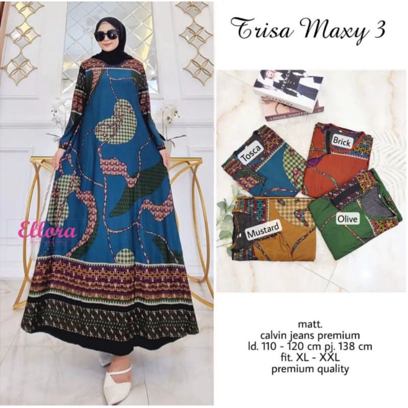 Trisa Maxy 3 - Gamis Calvin Jeans Terbaru LD110+ Jumbo / R.25 - 023-6522