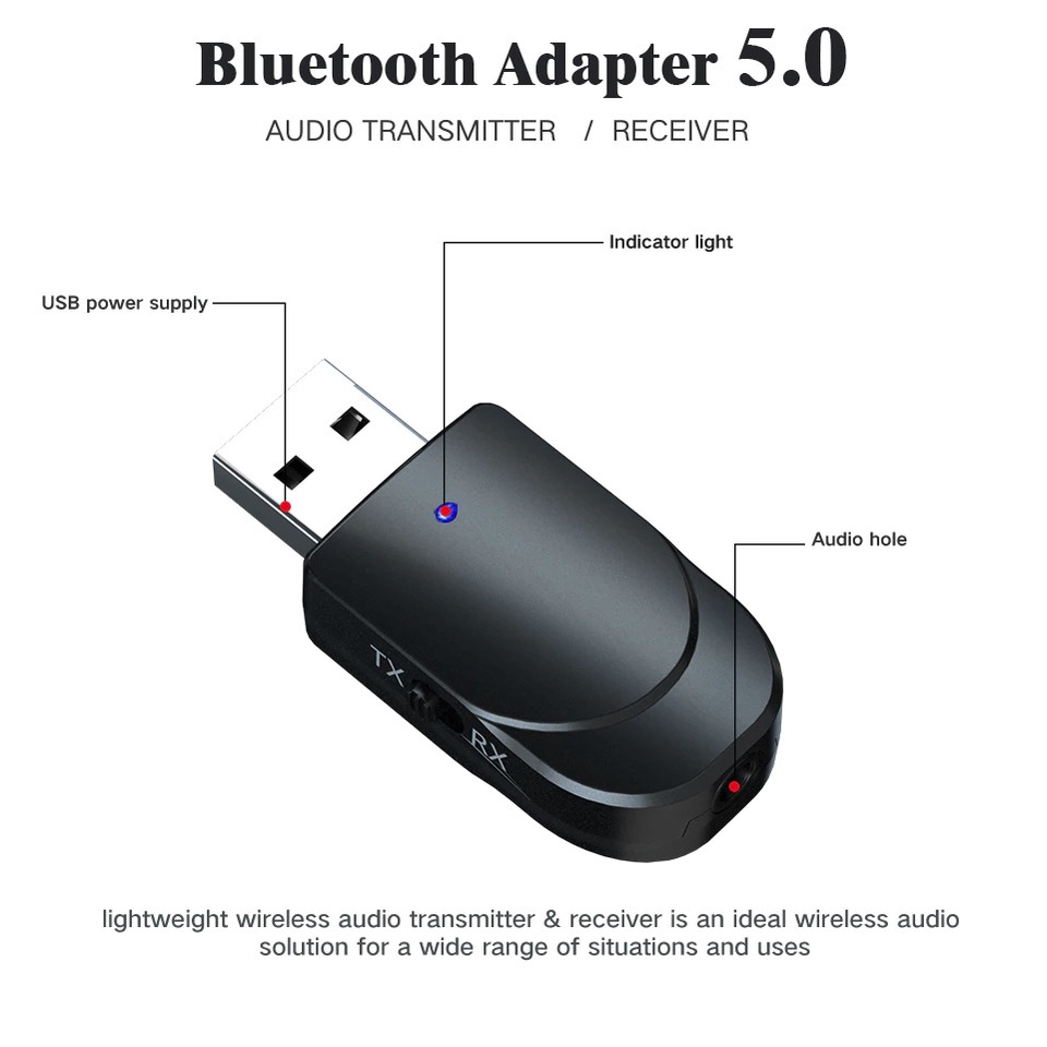 2 in 1 USB Audio Bluetooth 5.0 Transmitter &amp; Receiver - KN330 - Black 7RSK4YBK