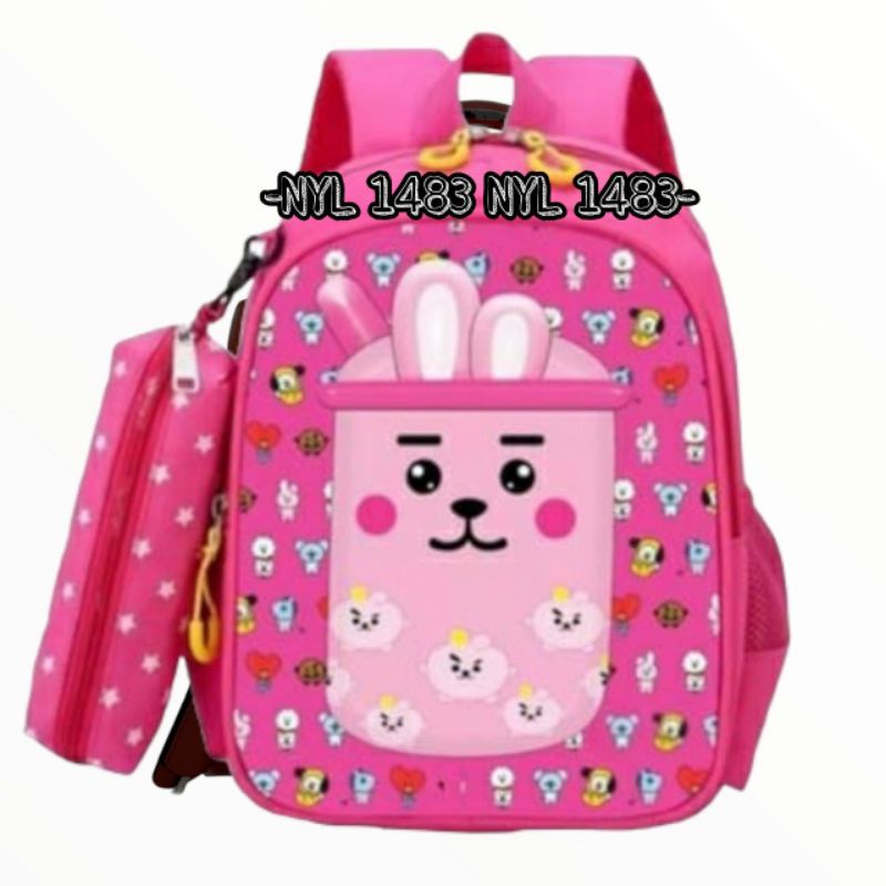 Tas Ransel BOBA/BT21  Ransel Anak Perempuan Sekolah TK SD/ Free Tempat Pensil