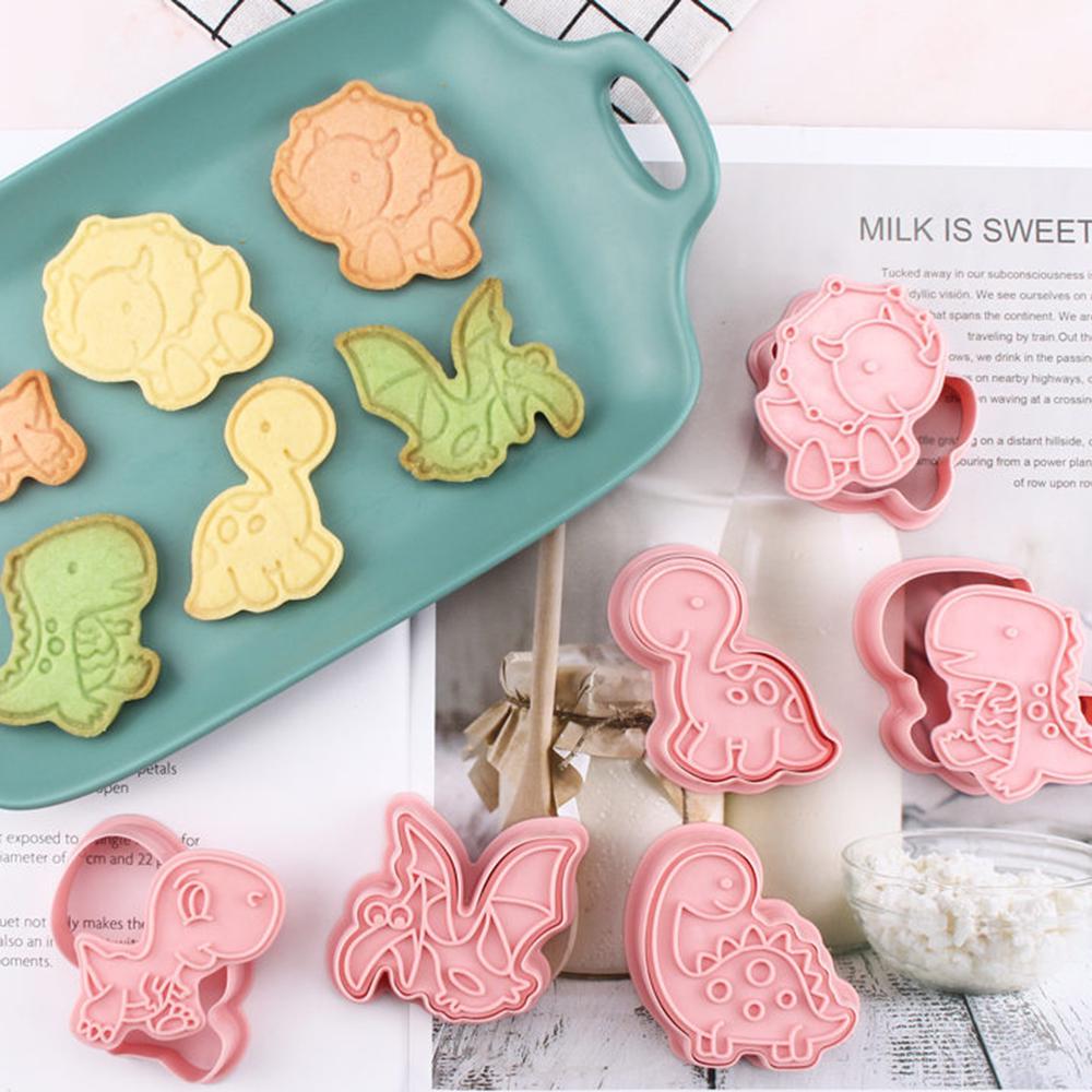 6pcs/set Dinosaur Shaped Cookie Cutter Mold 3d Biscuit Sugarcraft Dessert Baking Mould Fondant Cake Decor