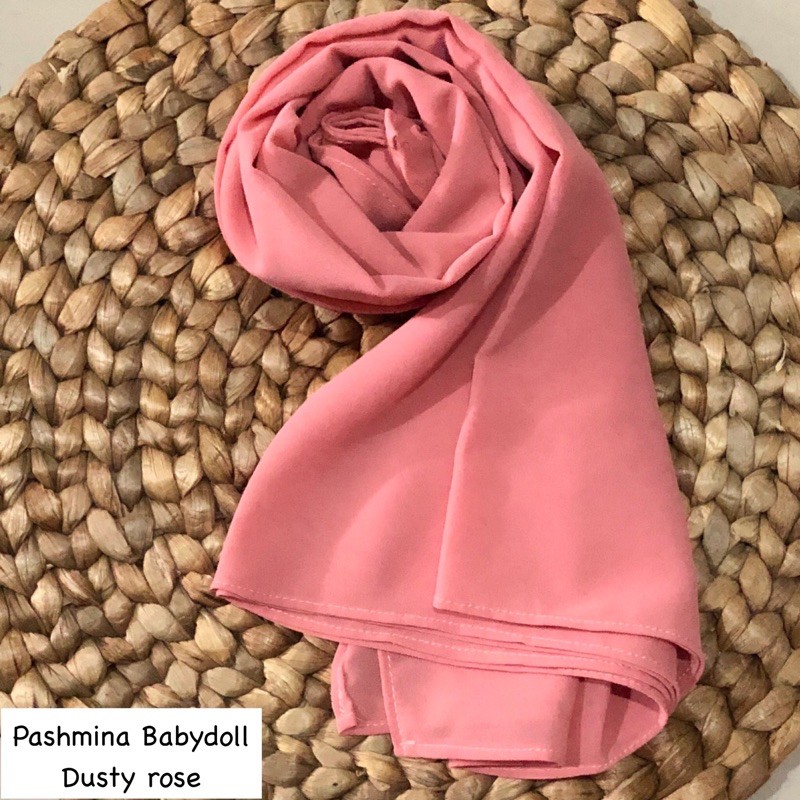 PASHMINA CERUTY BABYDOLL PREMIUM JAHIT TEPI Hijab Jilbab-Dusty rose