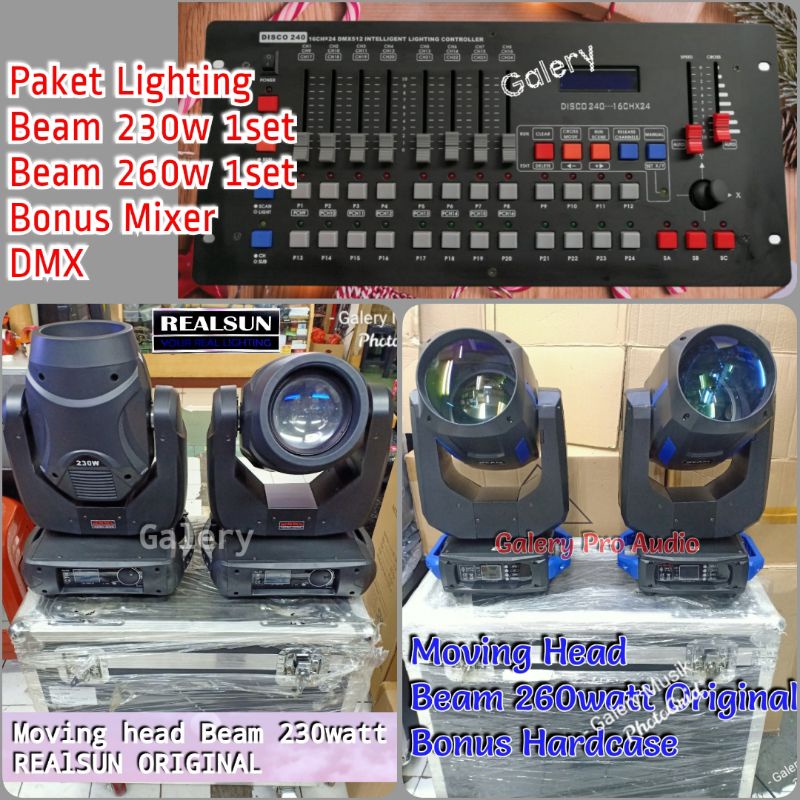 Paket Beam 230w 1set + Moving Beam 260w 1set bonus Mixer Dmx 512_240C Barang kualitas bagus Buat Tem