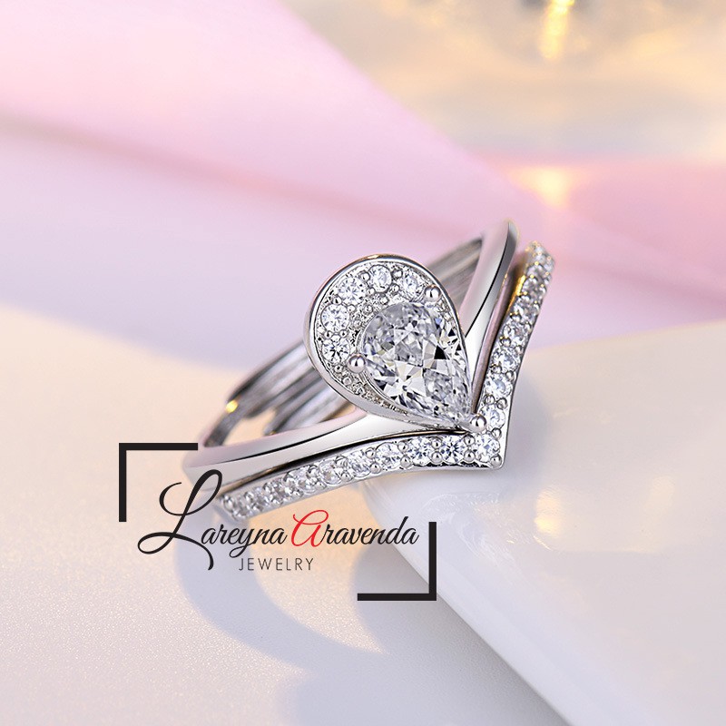 Cincin Silver S925 Wanita 2 in 1 Model Tetesan Diamond CC025