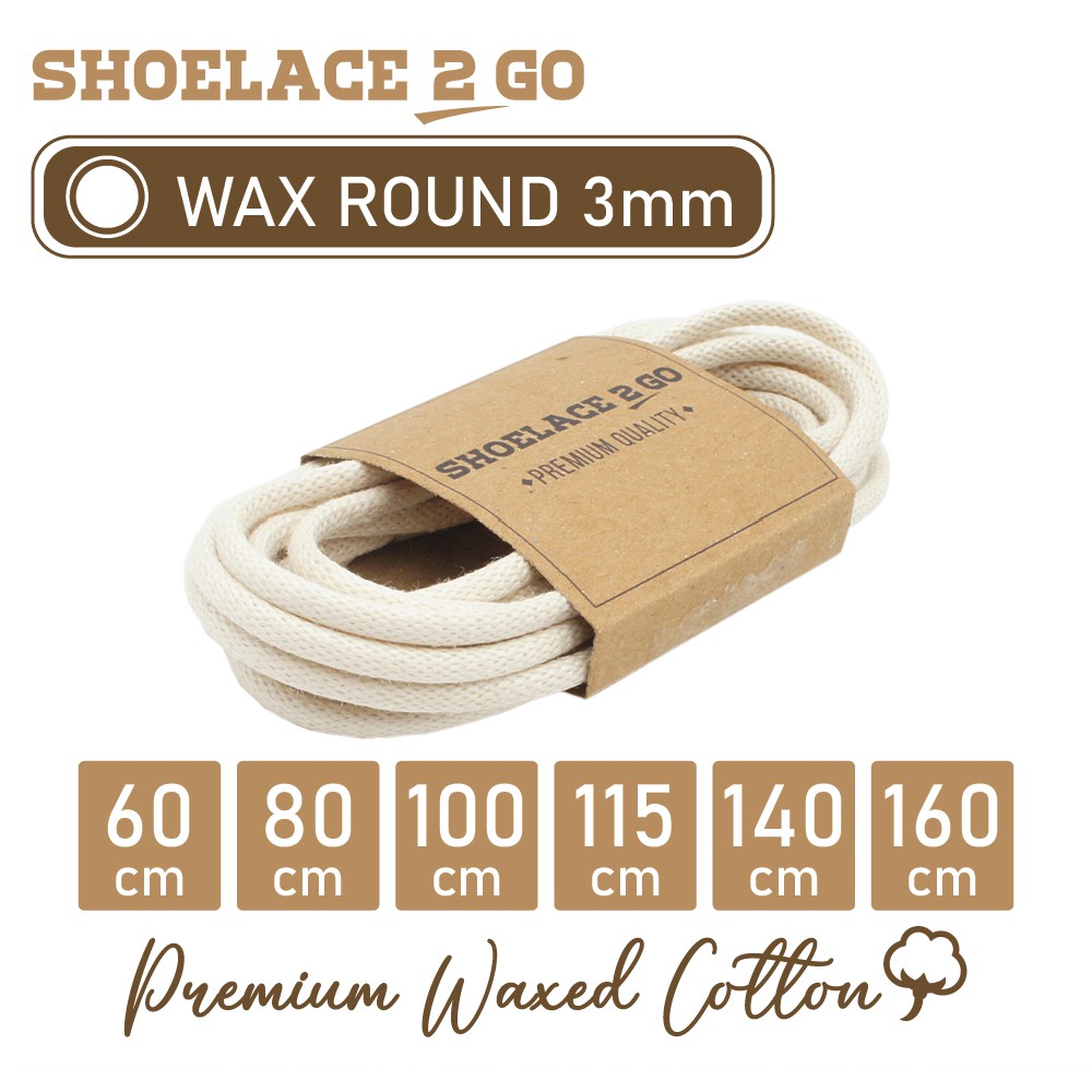 SHOELACE 2 GO PREMIUM TALI SEPATU LILIN WAX BULAT ROUND - WR3 - A2 - IVORY - 3MM