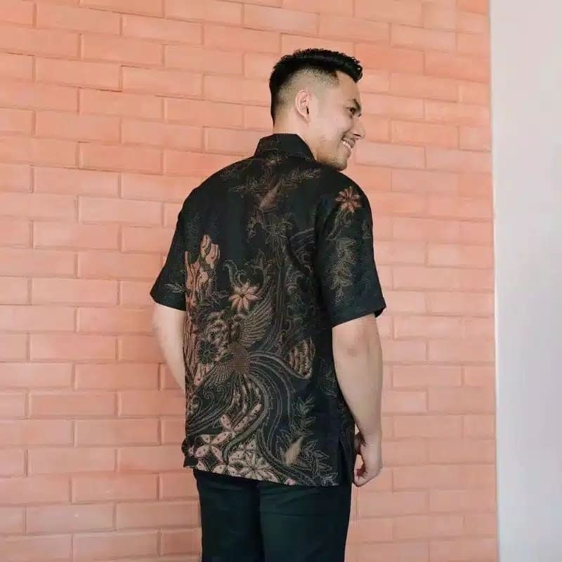 batik ndoromesem katun halus seling hitam lengan pendek furing