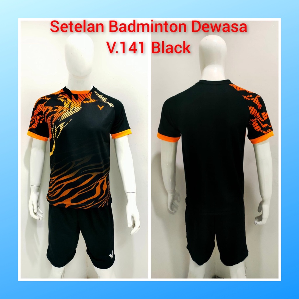 Kaos bulutangkis pria baju badminton dan celana jersey setelan wanita dewasa t-shirt outfit seragam jarsey kostum olahraga pakaian apparel sport jersy bulu tangkis casual jersi sudirman thomas uber cup print custom suit V141 hitam polos