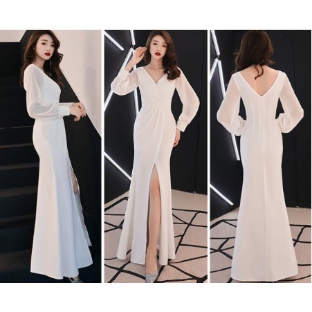 Gaun party Solid Pleat Long gaun lengan panjang sexsi simple